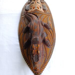 Papua New Guinea Sepik Crocodile Spirit Wall Mask/Shield – Hand-Carved