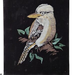 vintage embroidered kookaburra artwork on velvet