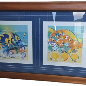 Helen Wiltshire Mission Beach signed reef prints Damselfish and Clowns 1997 framed