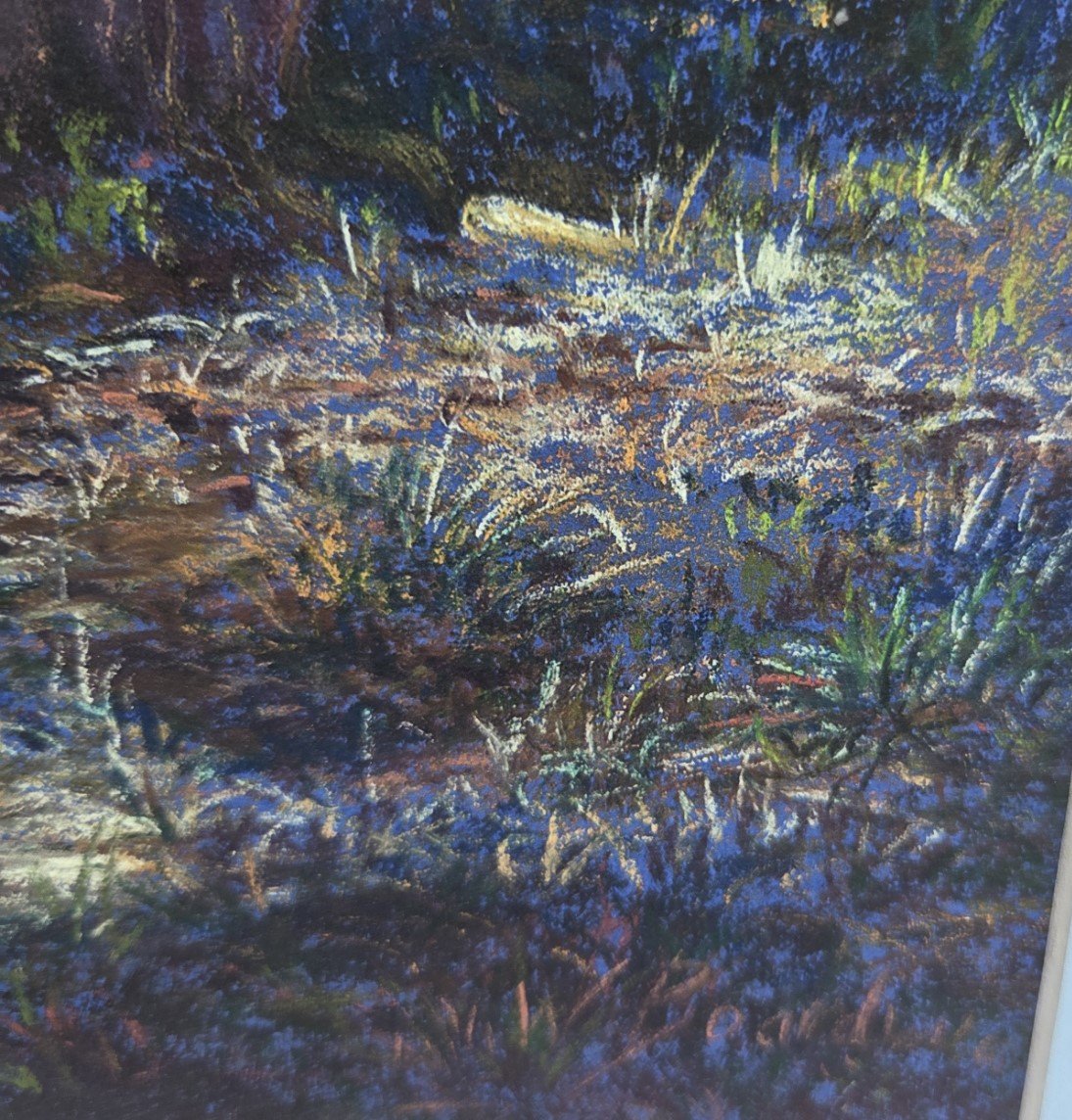 framed riverside landscape pastel