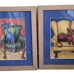 Set of two framed stylised cat art prints