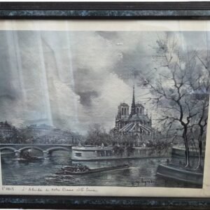 Framed Paris Notre-Dame and Seine river artwork