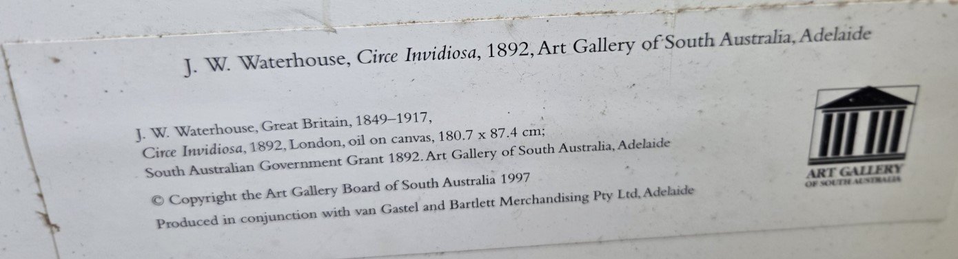 Rear labels showing Art Gallery of South Australia copyright information