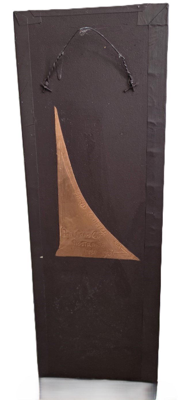 Reverse of plaque showing America’s Cup Australia 1986–1987 inscription