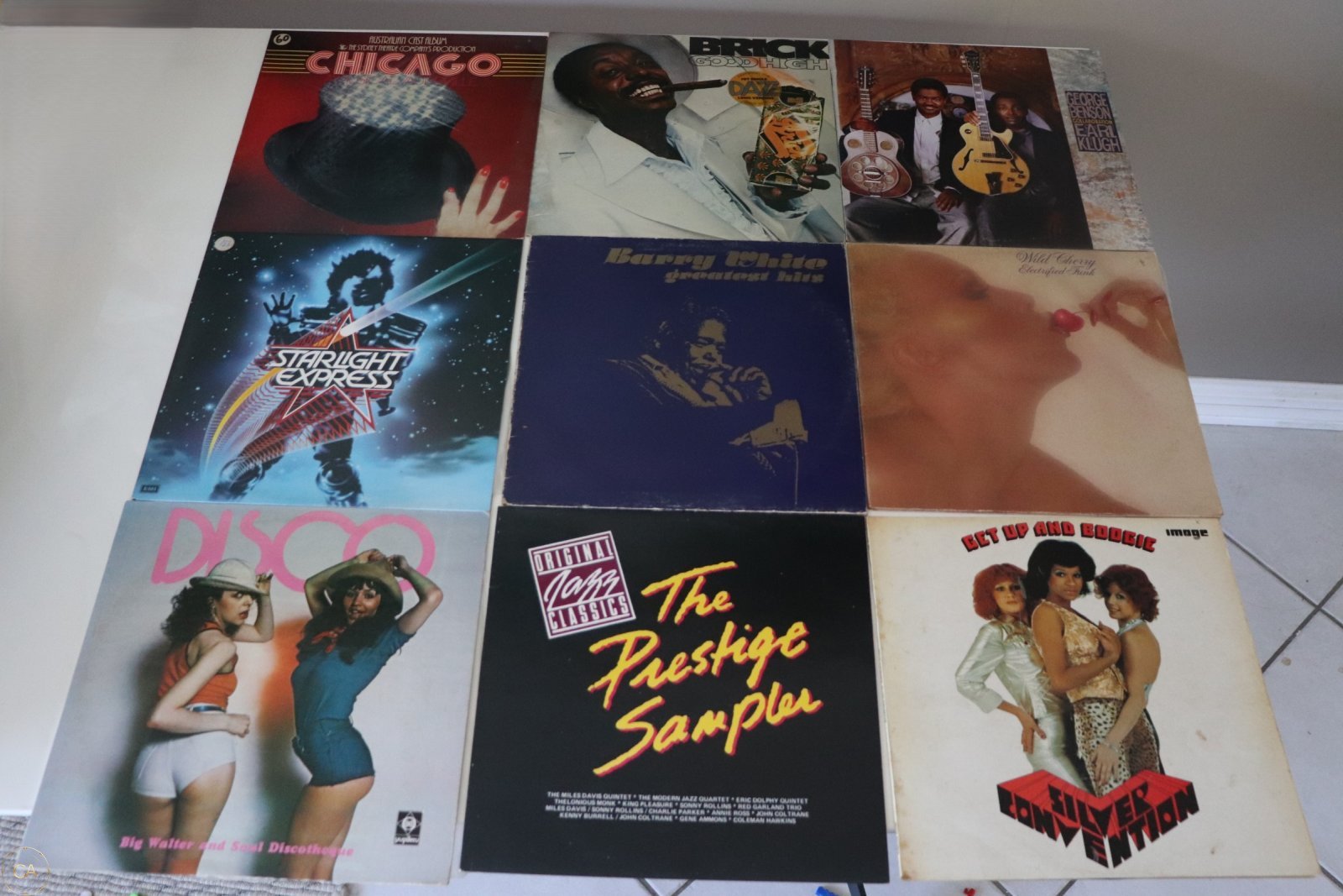 Front covers of 9 disco and soul vinyl records