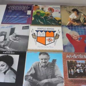 Front covers of 9 pop and soundtrack vinyl LPs