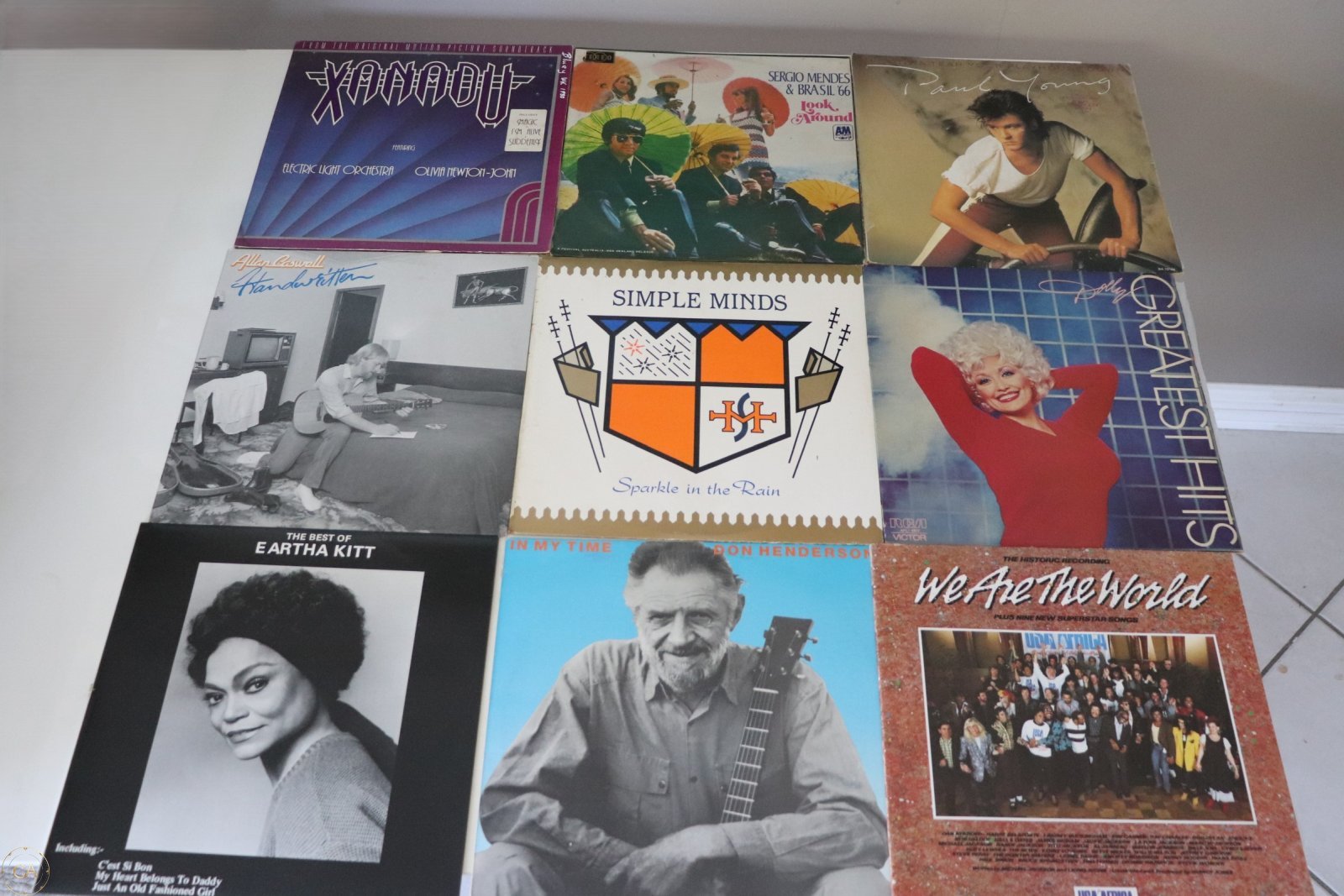 Front covers of 9 pop and soundtrack vinyl LPs