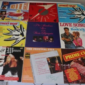 Front covers of 9 mixed compilation vinyl LPs