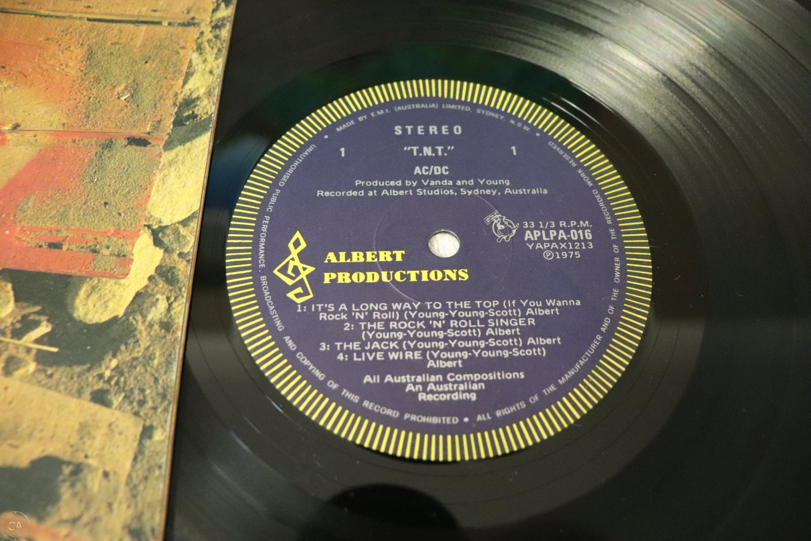 AC/DC TNT Albert Productions label close-up