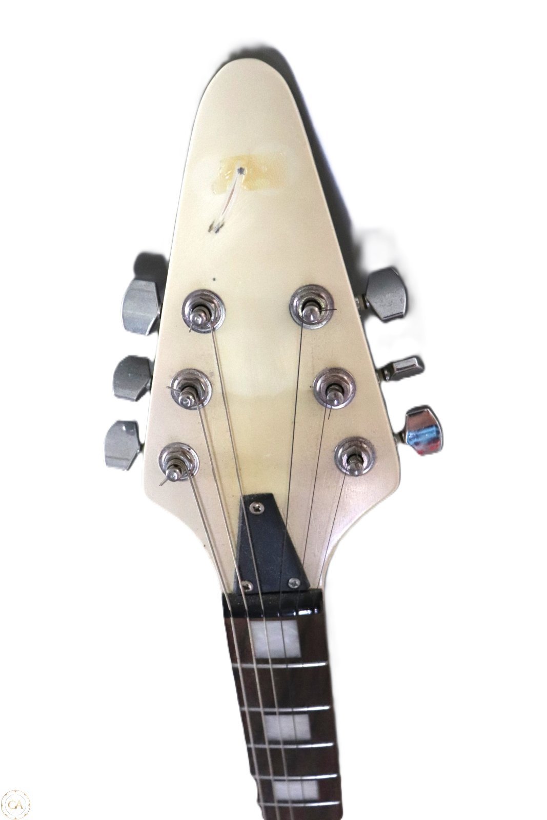 Flying V guitar headstock with tuners