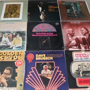 Front covers of nine jazz LPs including Louis Armstrong and Dave Brubeck