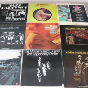 Front covers of nine jazz LPs including Duke Ellington and Ramsey Lewis