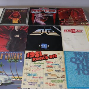 Front covers of nine rock and pop vinyl albums including Elvis Presley and Dave Mason