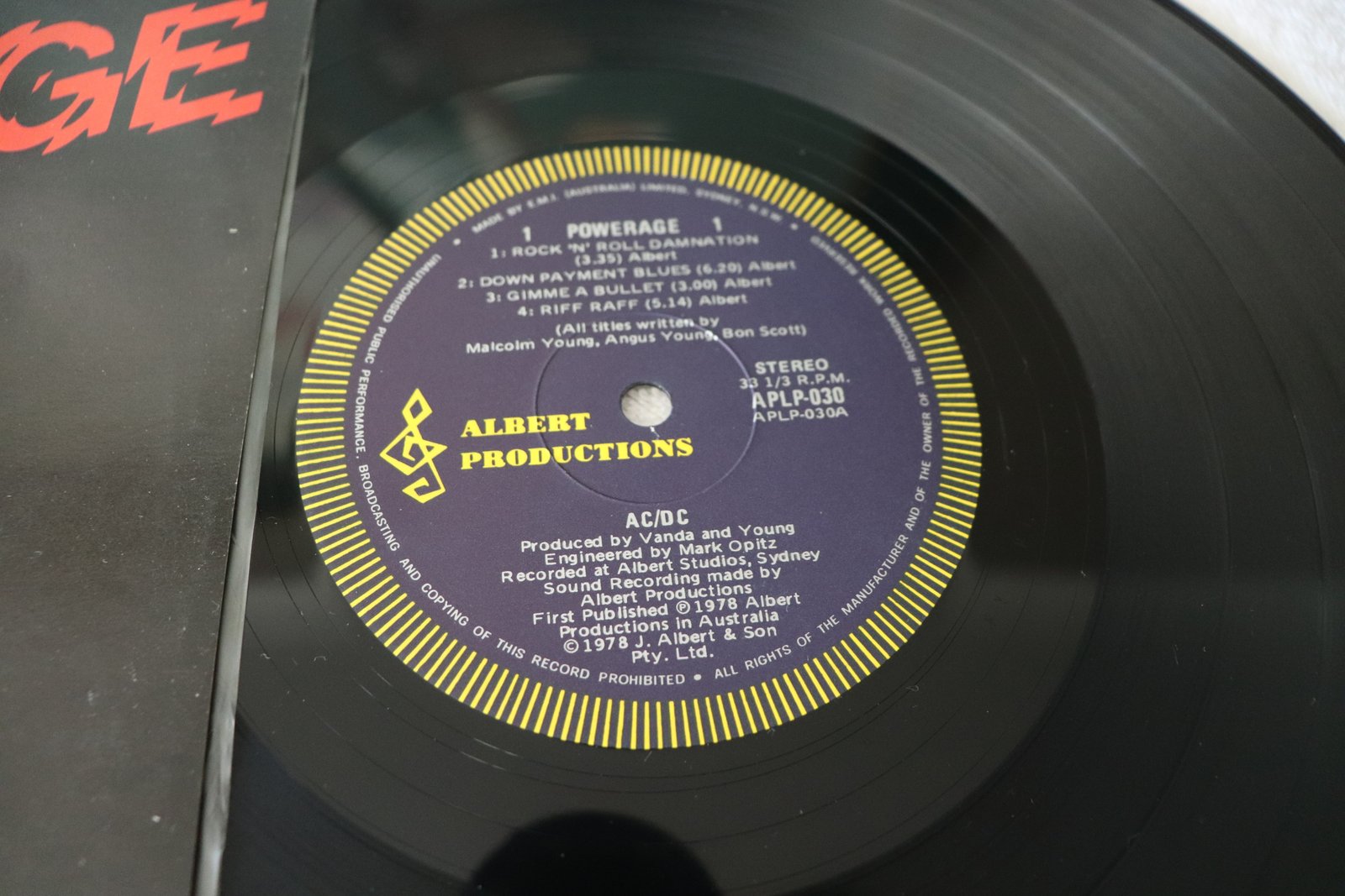 AC/DC Powerage vinyl record purple label
