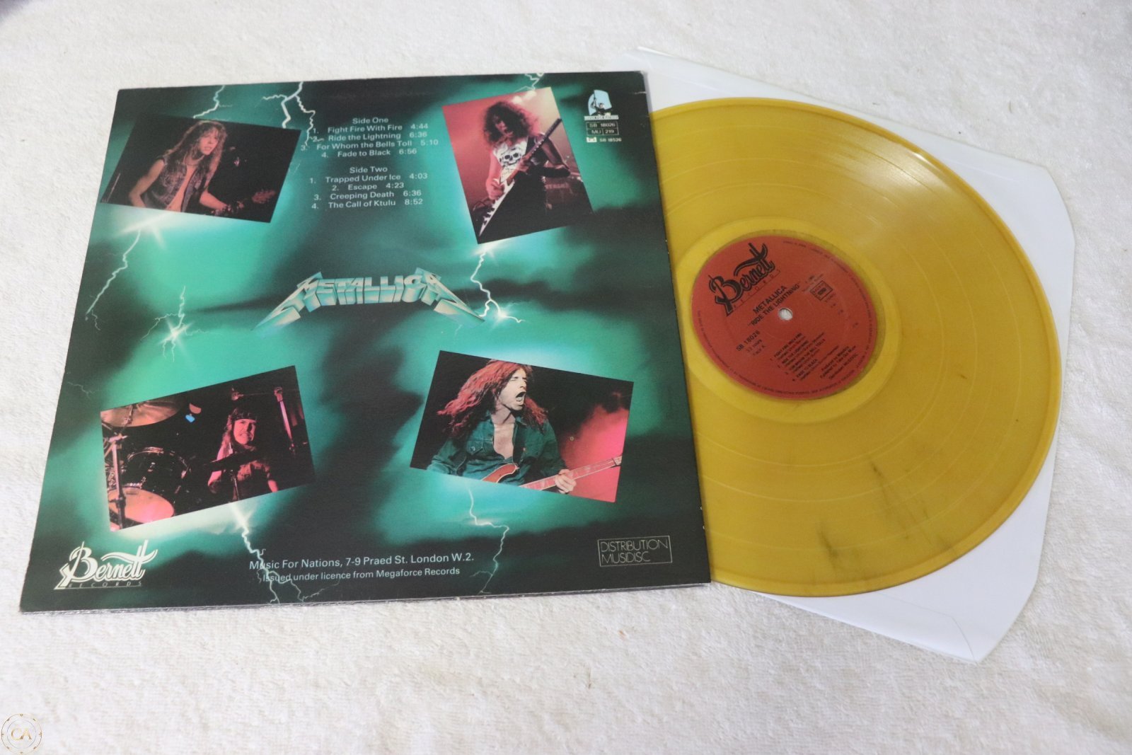 Yellow vinyl close-up of Metallica Ride the Lightning Bernet pressing