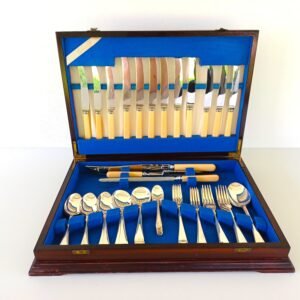 Vintage Bone-Handled Cutlery Set in Wooden Canteen