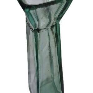 Tall green art glass vase with square base and flared rim