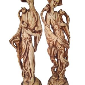 LOT 254 - Pair of Asian-Style Scholar & Lady Figurines with Dragon-Form Handles