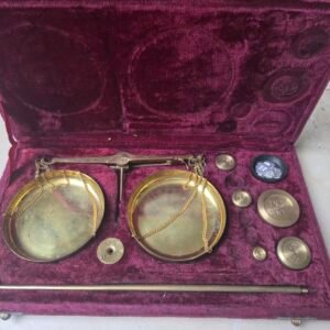 Vintage brass balance scales in velvet case