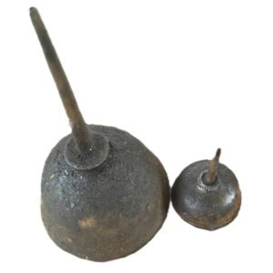 Pair of antique metal oil cans with long spouts