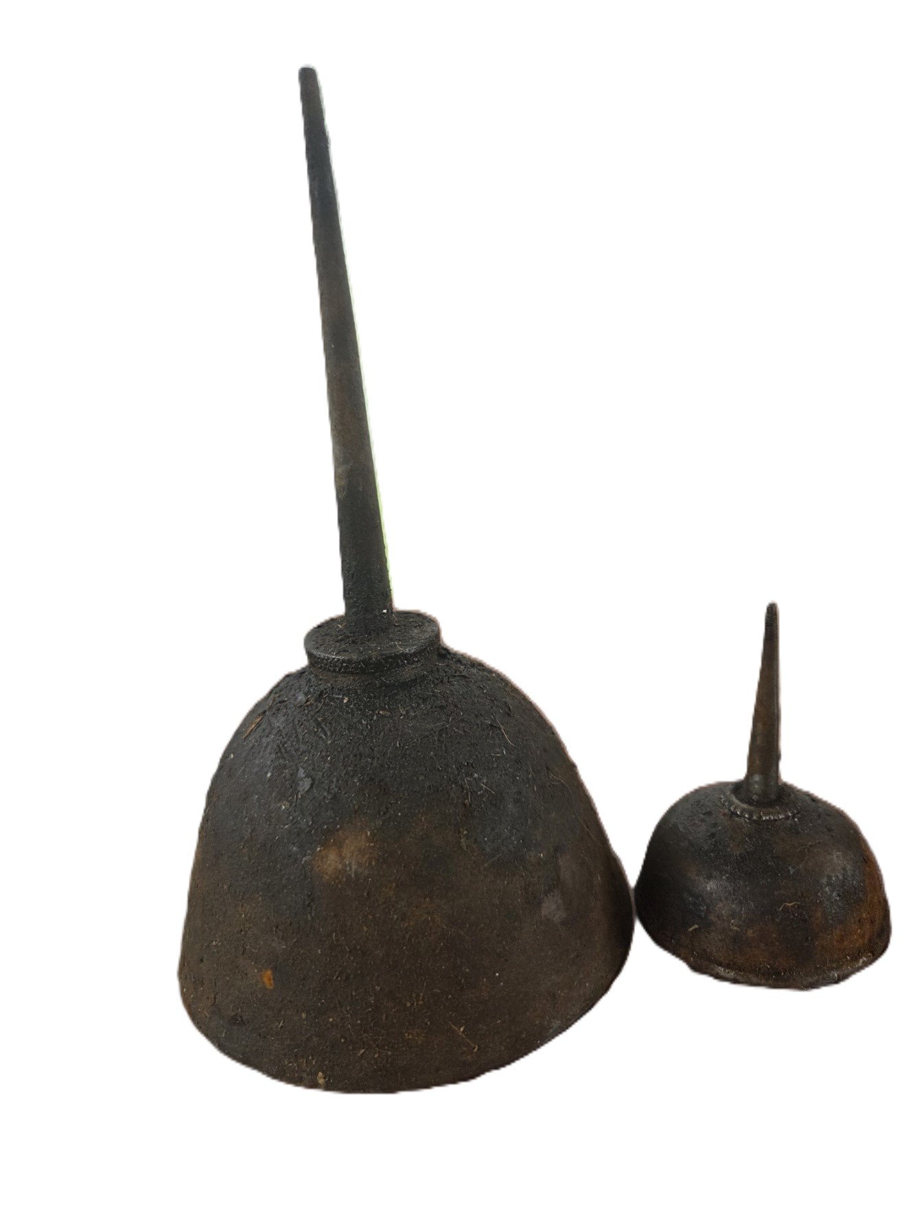 Vintage metal oil cans side view