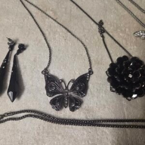 Black butterfly pendant necklace with rhinestones