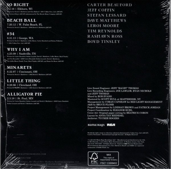 Dave Matthews Band Come Tomorrow vinyl back cover tracklist