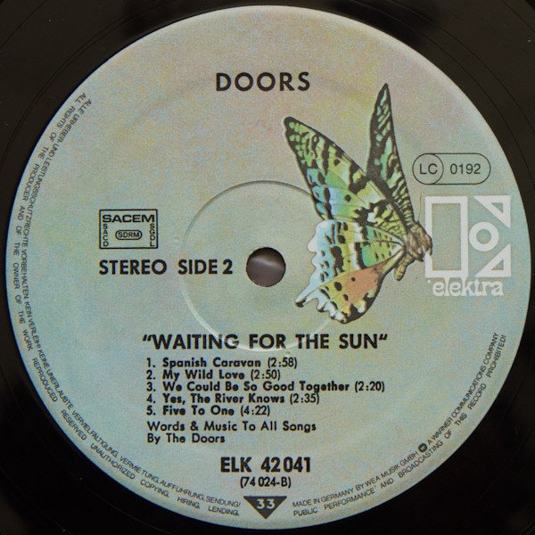 The Doors Waiting for the Sun vinyl record label