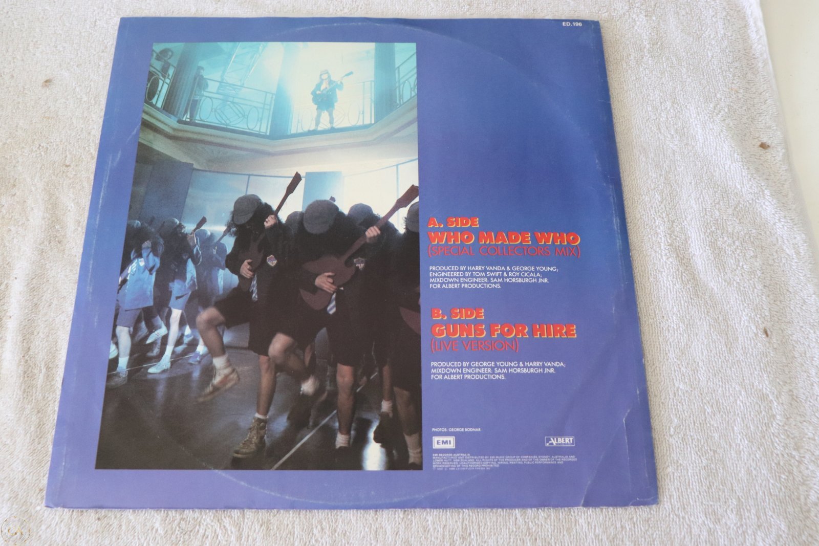 AC/DC Who Made Who Guns For Hire 12 inch vinyl back cover
