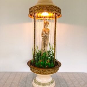 Vintage figurative table lamp with glass cylinder shade