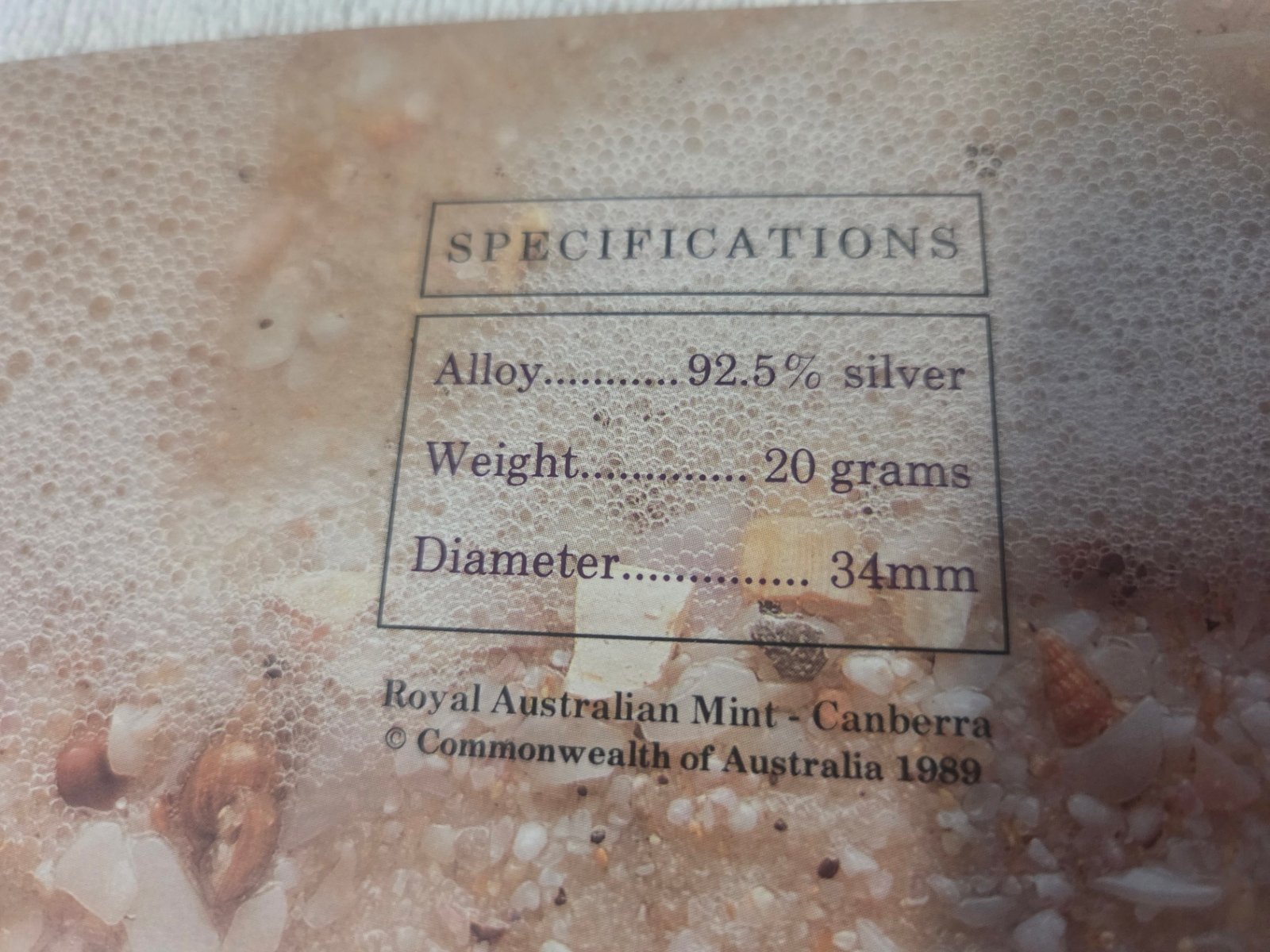 Royal Australian Mint 1989 Queensland silver coin specifications