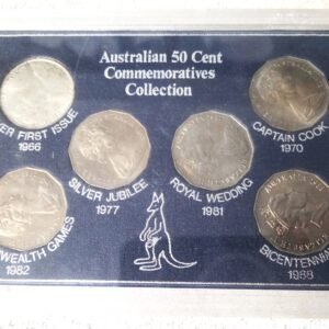 Australian 50 cent commemoratives collection in display case front view