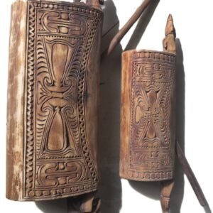 Set of two Papua New Guinea tribal drums with beaters