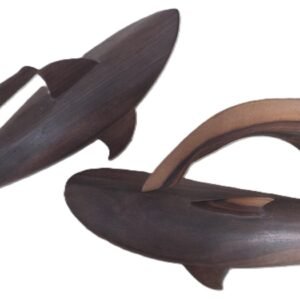 carved wooden shark sculptures pair
