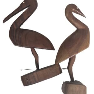 pair timber carved stork sculptures