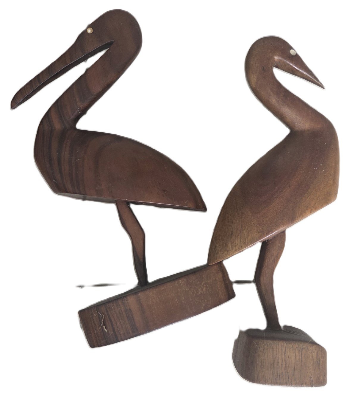 pair timber carved stork sculptures