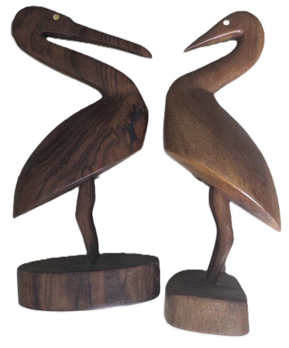 wooden bird stork figurines hand carved