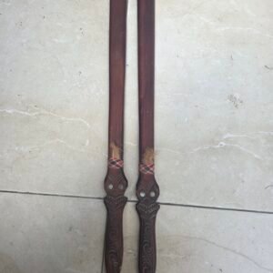pair carved timber maori style spears