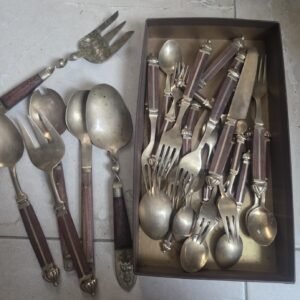siam brass serving fork spoon timber handles
