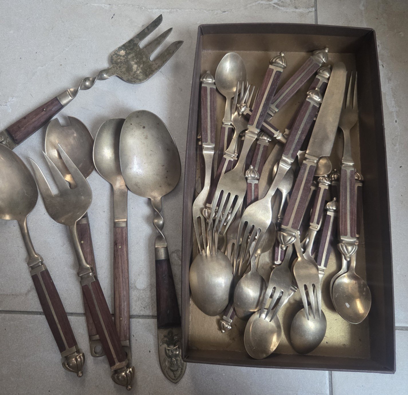 siam brass serving fork spoon timber handles