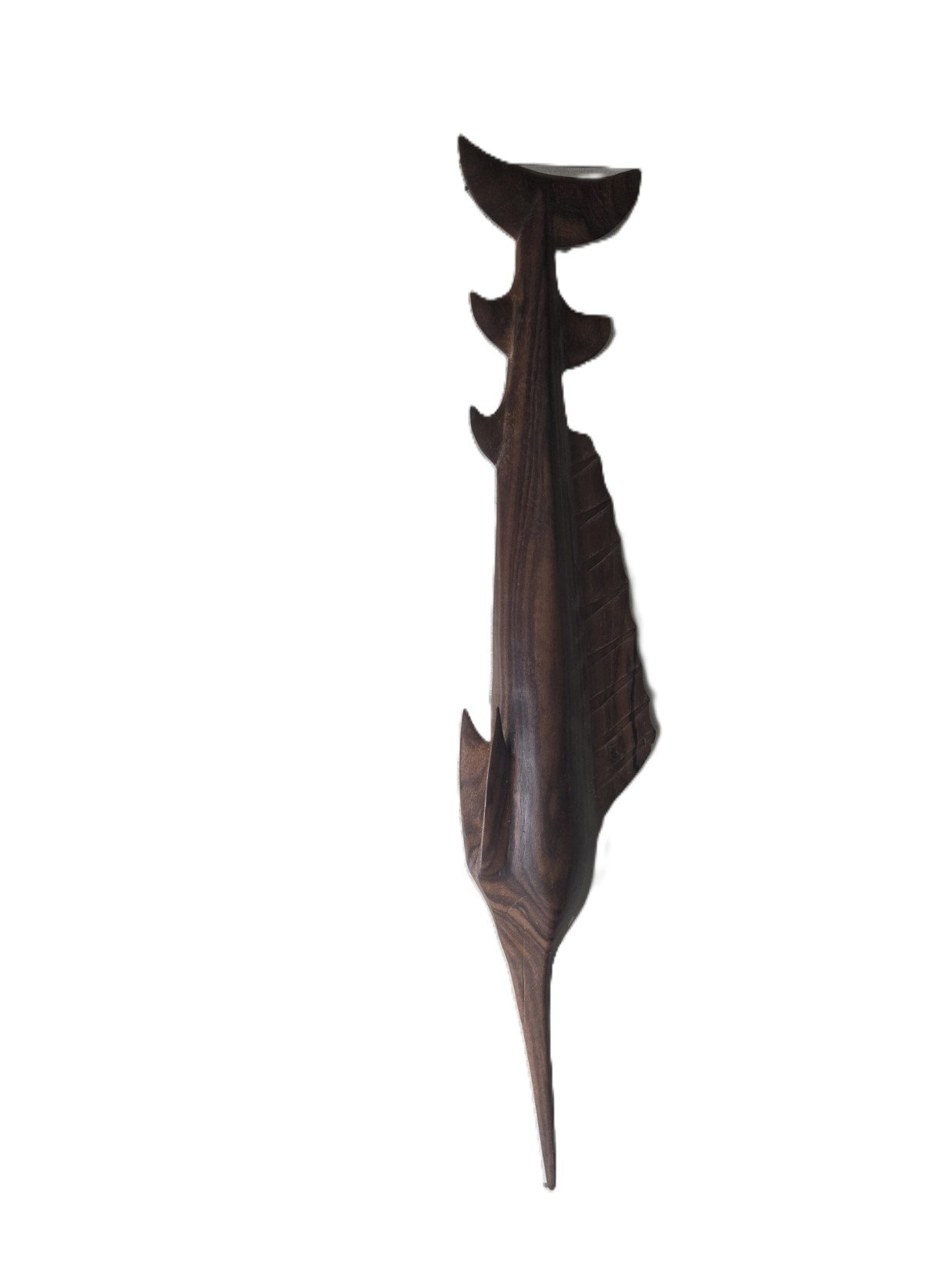 Hand carved timber sailfish sculpture side view