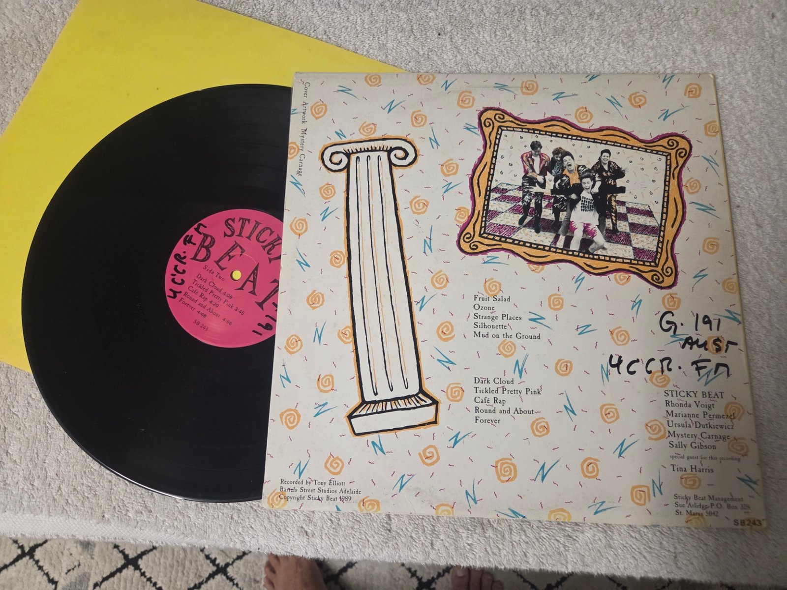Sticky Beat LP rear cover with insert sheet