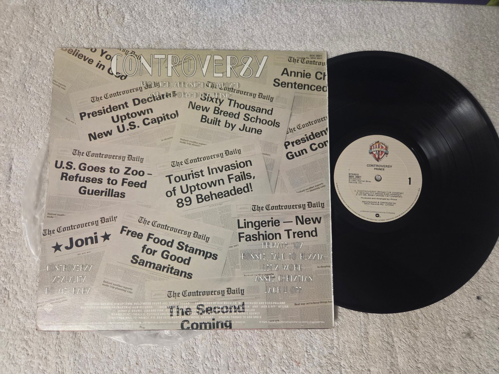Prince Controversy rear cover and vinyl record