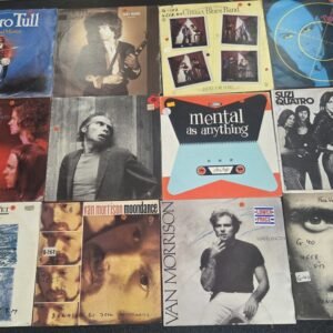 Assorted vintage rock and pop vinyl records from radio station library