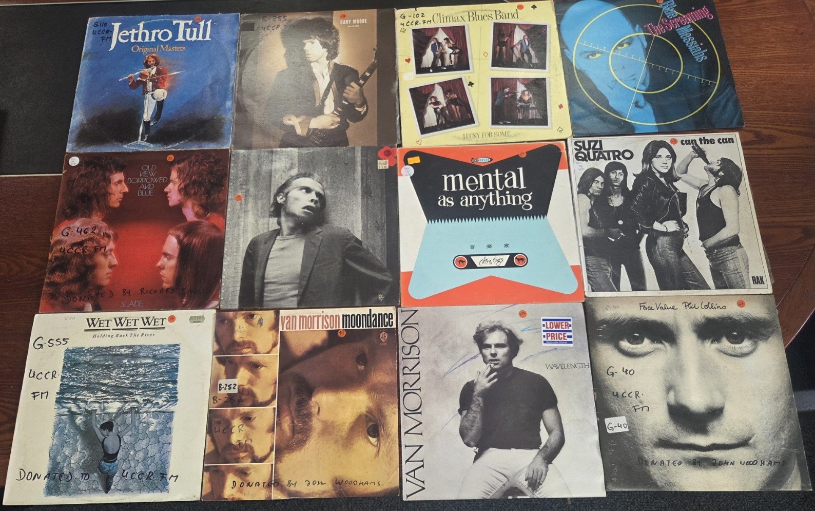 Assorted vintage rock and pop vinyl records from radio station library