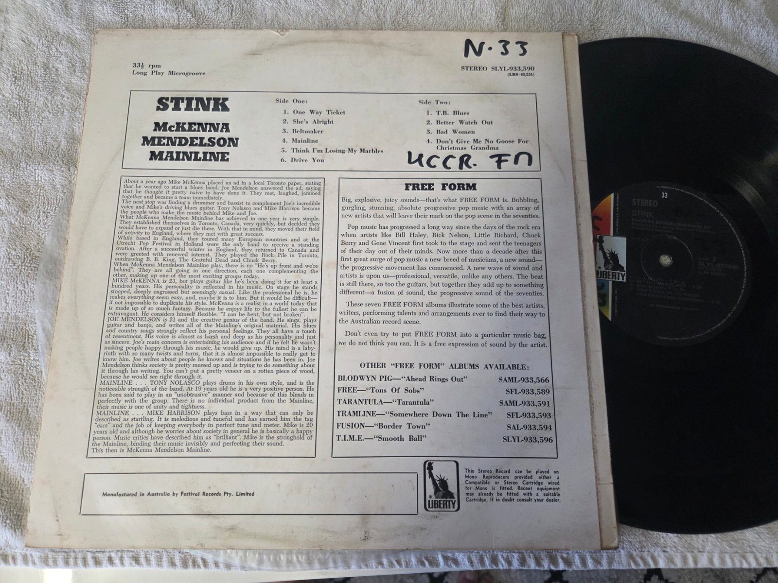 Stink album rear cover with track listing