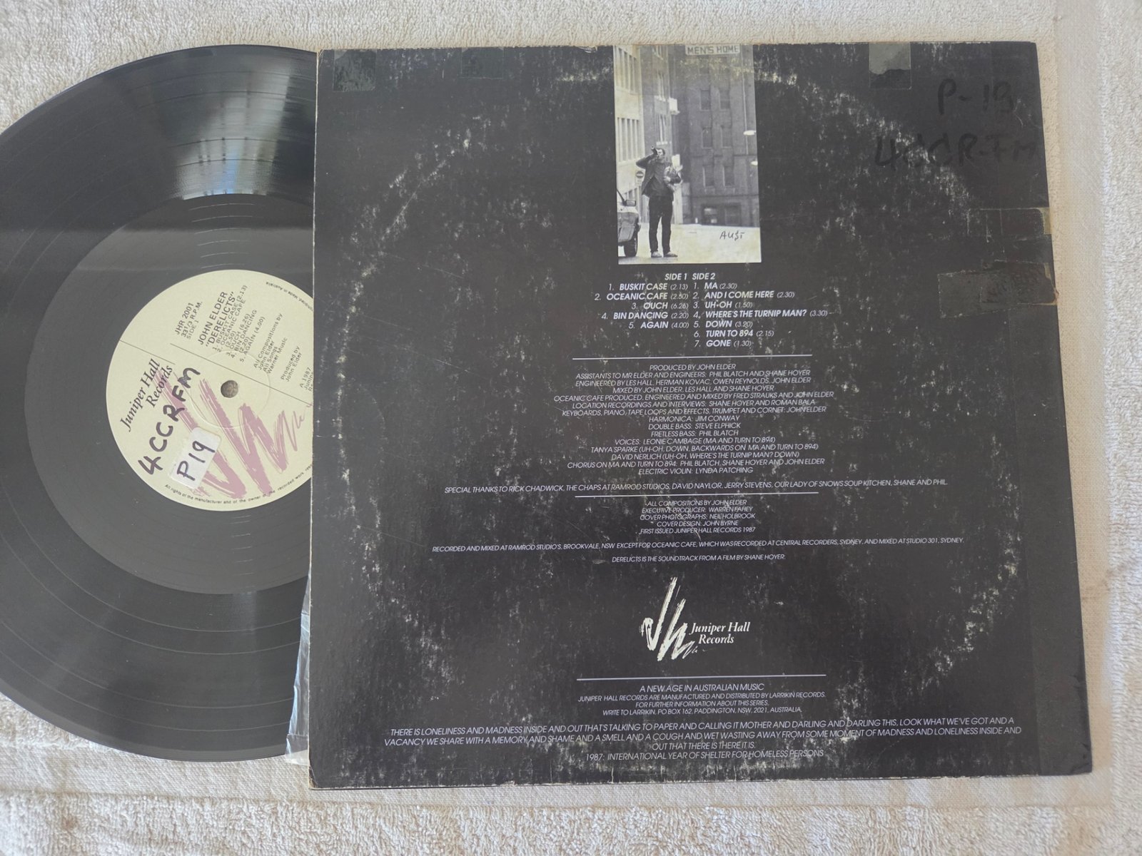 John Elder Derelicts record label and vinyl disc