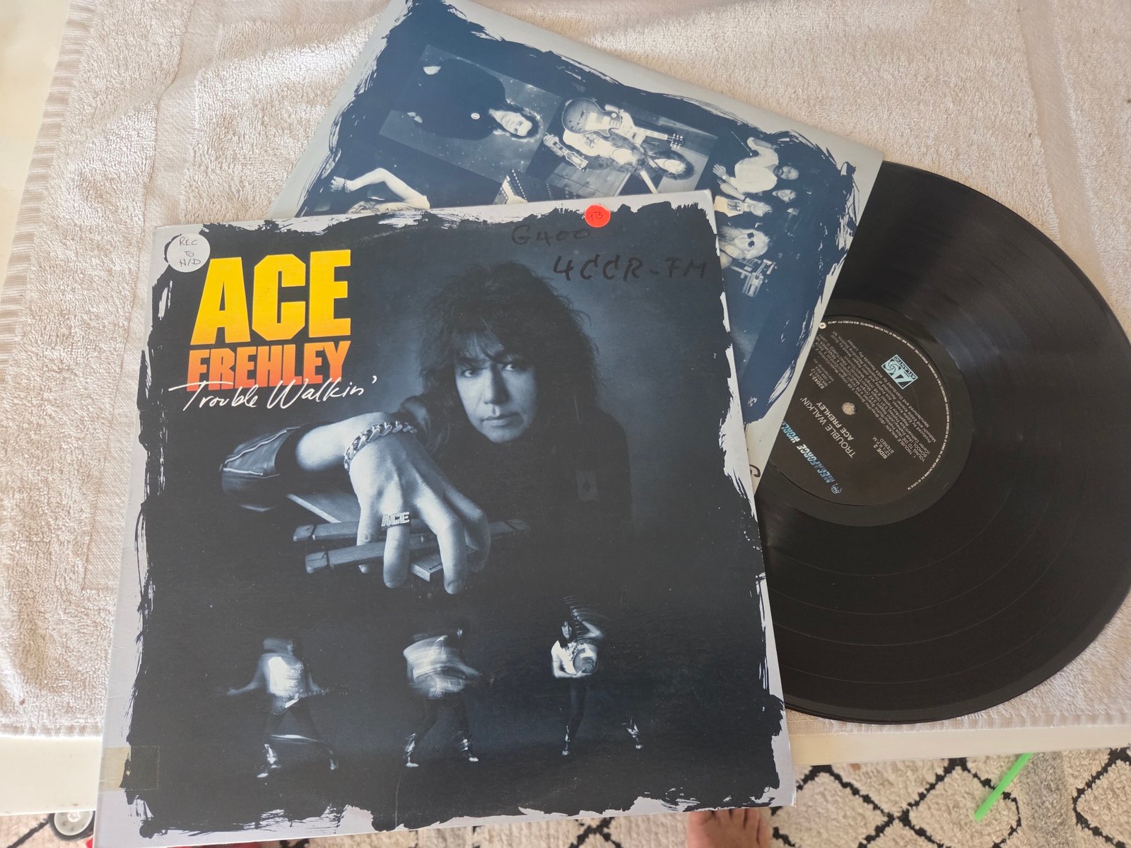 Ace Frehley Trouble Walkin vinyl LP front cover with record and inner sleeve