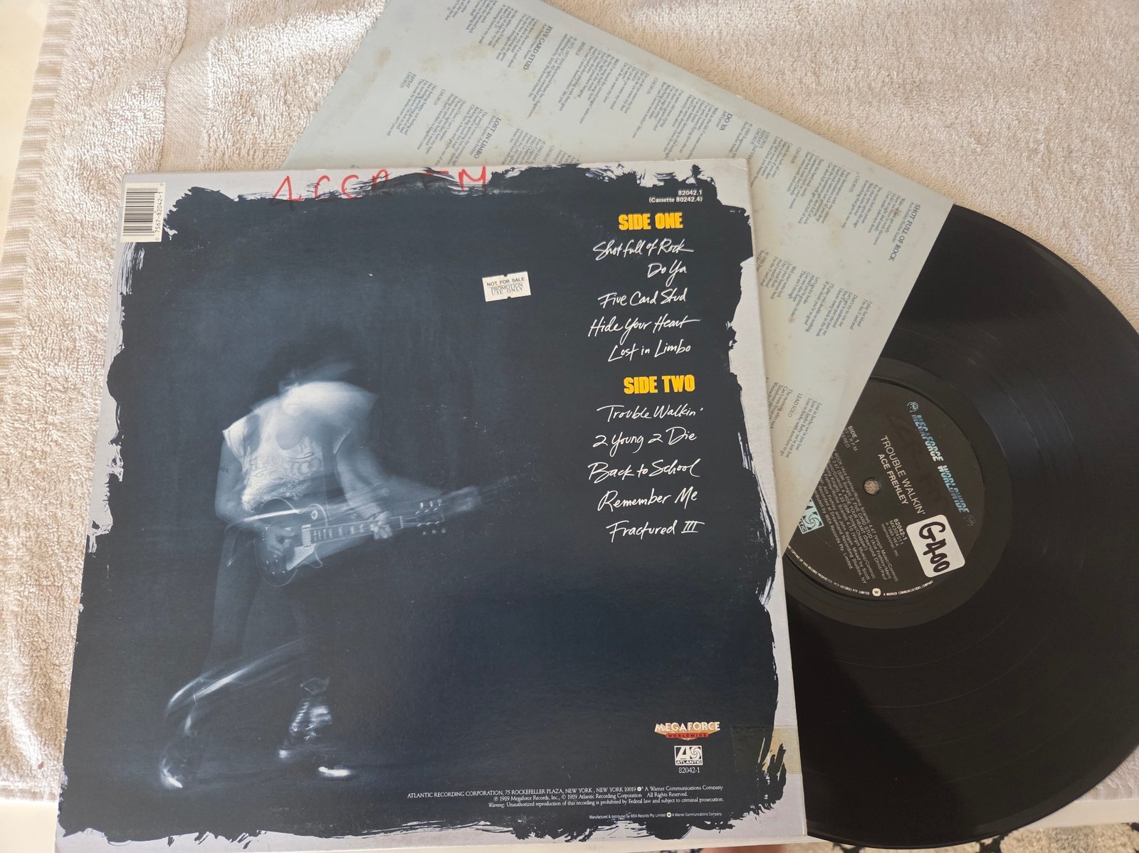 Ace Frehley Trouble Walkin rear cover with track listing