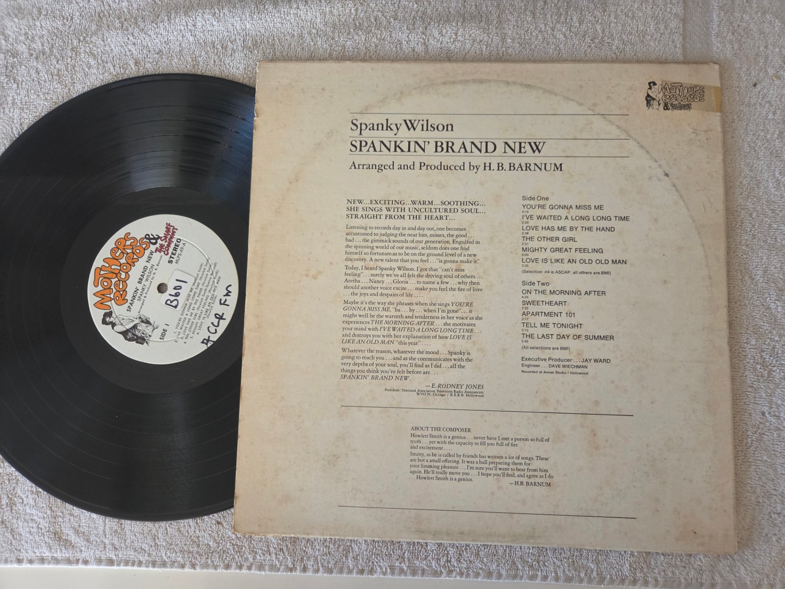 Spanky Wilson Spankin Brand New rear cover with track listing and vinyl record